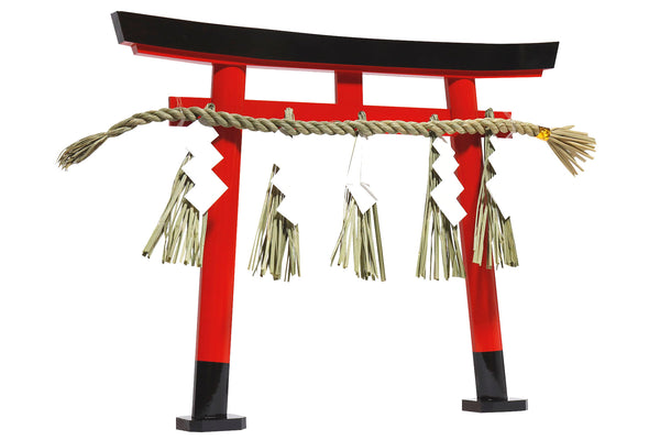 Yamako Shinto Wooden Torii Gateway Shrine Inari Red with SHIMENAWA