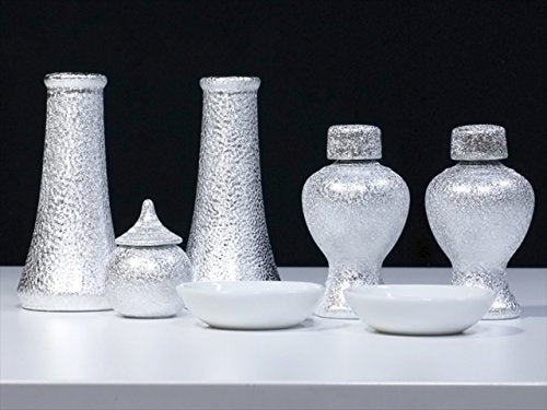 Yamako Shinto Altar Fittings Ceramic Seven Piece Set Chirimen Silver Color M